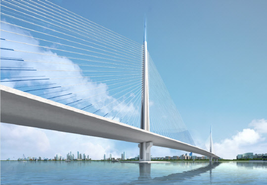 포스코건설은 포스코그룹 고유 기술과 'BIM을 활용한 사장교 형상관리 기술'을 새만금 남북도로 2단계 2공구 새만금대교에 적용해 시공 중이다.<포스코건설 제공>